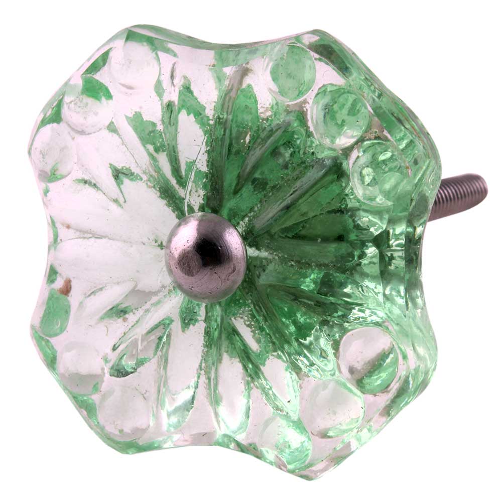 Mint Green Square Glass Flower Knobs